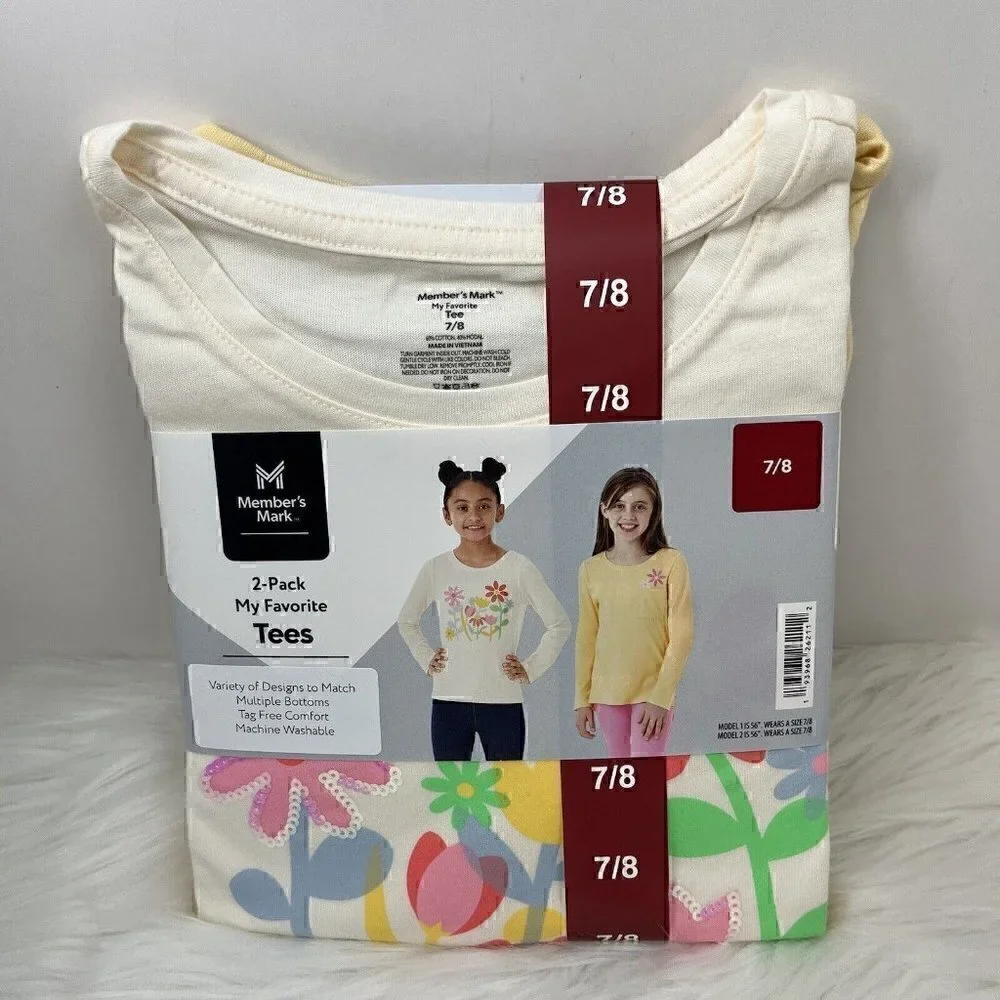 NEW Member's Mark My Favorite T-shirt 2 Pack Girl's Size 7/8 Tag Free Comfort